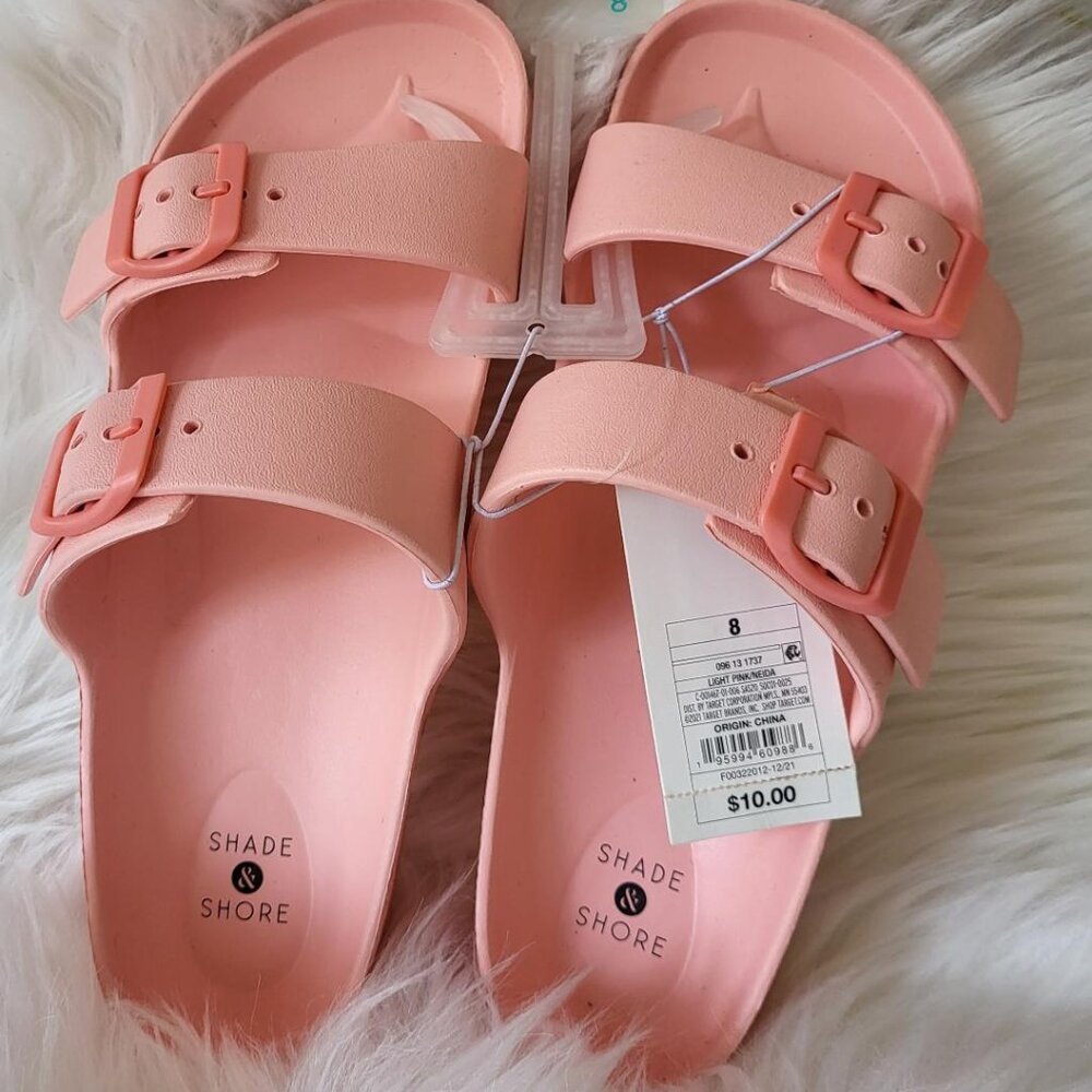 SHADE & SHORE WOMENS PINK DOUBLE-STRAP SANDALS - SIZE 8 - NWT